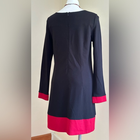 Randy Kemper Black Red A Line Dress Square Neck Long Sleeves Zip in Back SZ 10 - Picture 6 of 13